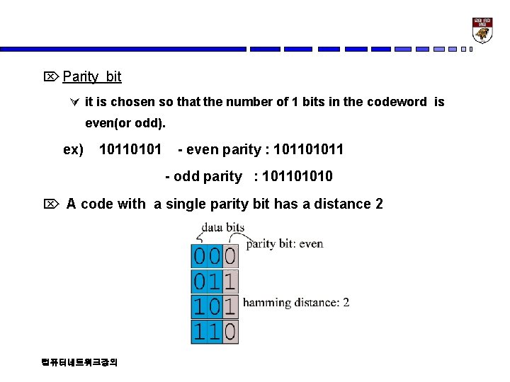 Ö Parity bit Ú it is chosen so that the number of 1 bits