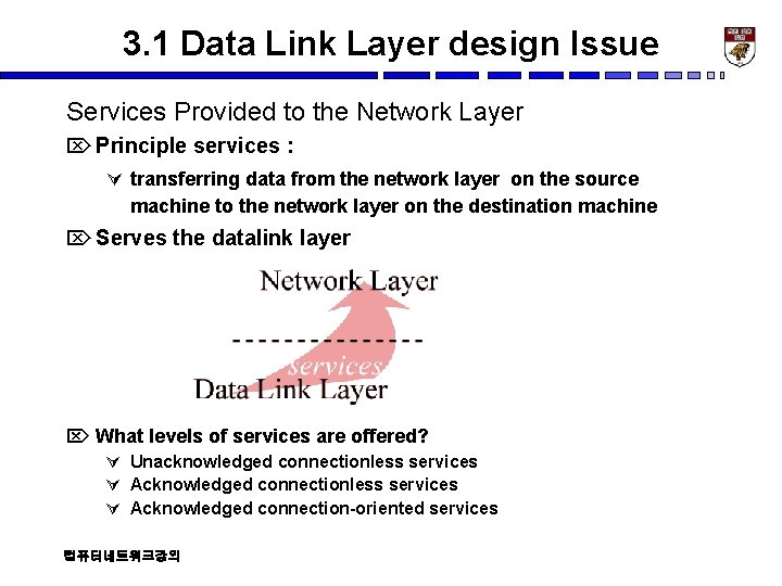 3. 1 Data Link Layer design Issue Services Provided to the Network Layer Ö