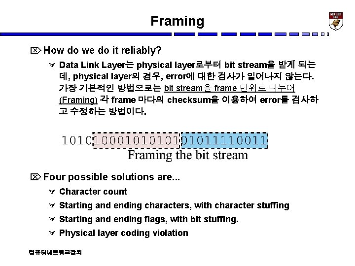 Framing Ö How do we do it reliably? Ú Data Link Layer는 physical layer로부터