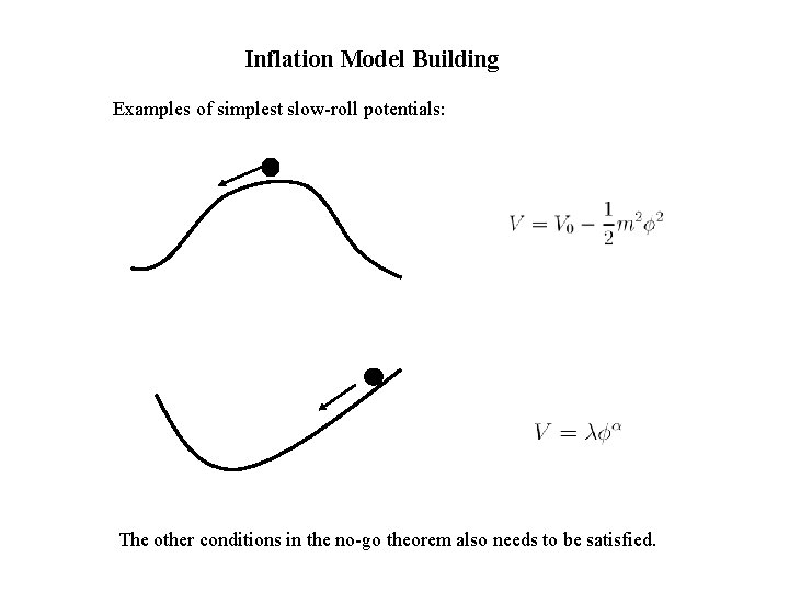 Inflation Model Building Examples of simplest slow-roll potentials: The other conditions in the no-go