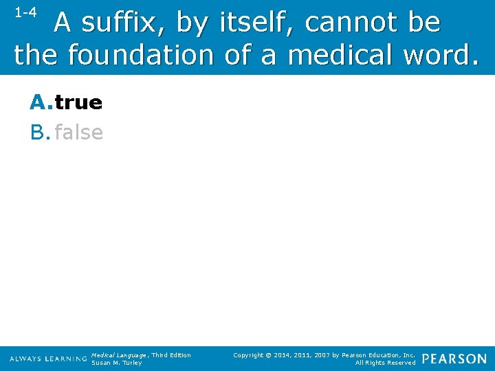 1 -4 A suffix, by itself, cannot be the foundation of a medical word.
