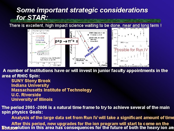 Some important strategic considerations for STAR: There is excellent, high impact science waiting to