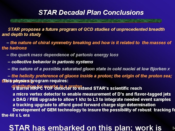 STAR Decadal Plan Conclusions STAR proposes a future program of QCD studies of unprecedented