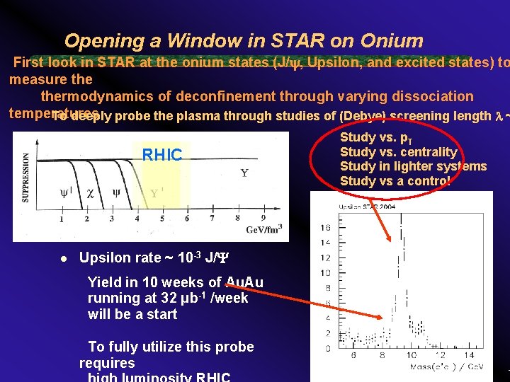 Opening a Window in STAR on Onium First look in STAR at the onium