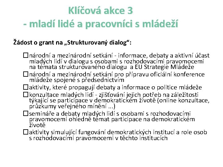 Klíčová akce 3 - mladí lidé a pracovníci s mládeží Žádost o grant na