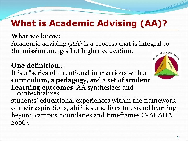 What is Academic Advising (AA)? What we know: Academic advising (AA) is a process