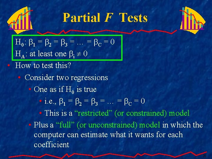 Partial F Tests H 0: 1 = 2 = 3 = … = C