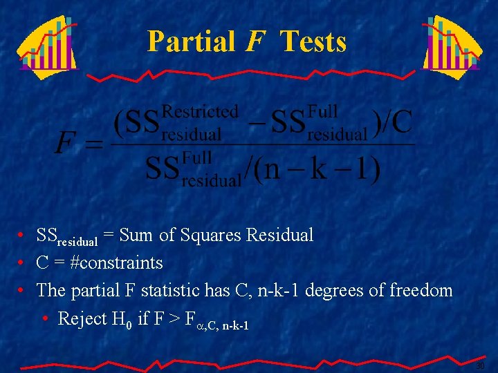 Partial F Tests • SSresidual = Sum of Squares Residual • C = #constraints