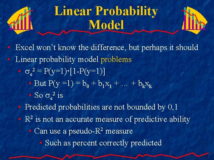 Linear Probability Model • Excel won’t know the difference, but perhaps it should •