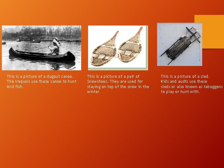 This is a picture of a dugout canoe. The Iroquois use these canoe to