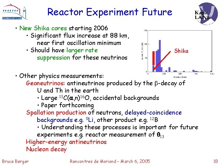 Reactor Experiment Future • New Shika cores starting 2006 • Significant flux increase at