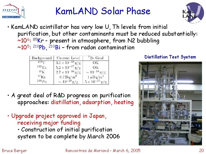 Kam. LAND Solar Phase • Kam. LAND scintillator has very low U, Th levels