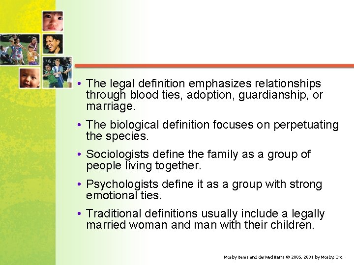  • The legal definition emphasizes relationships through blood ties, adoption, guardianship, or marriage.