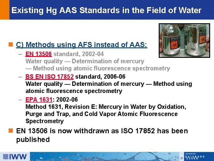 Existing Hg AAS Standards in the Field of Water n C) Methods using AFS