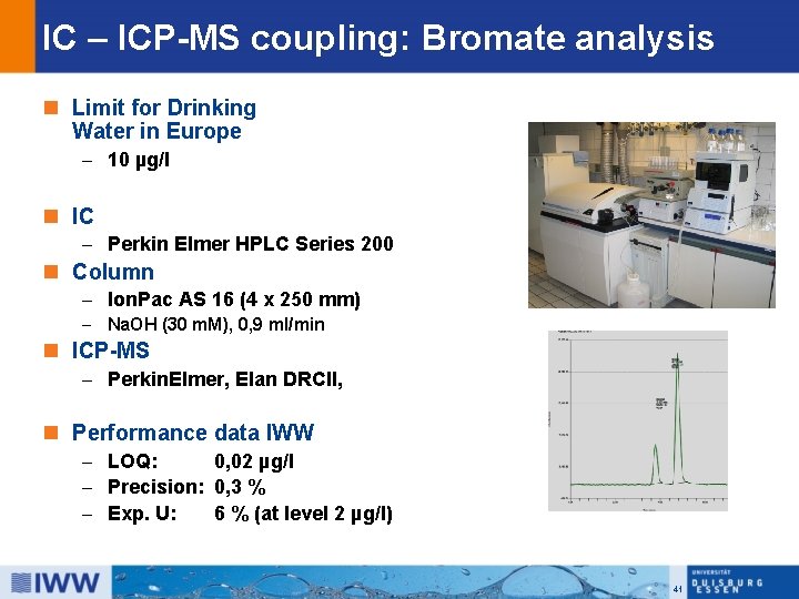 IC – ICP-MS coupling: Bromate analysis n Limit for Drinking Water in Europe -