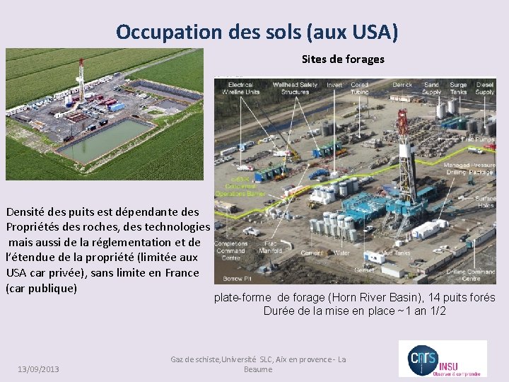 Occupation des sols (aux USA) Sites de forages Densité des puits est dépendante des