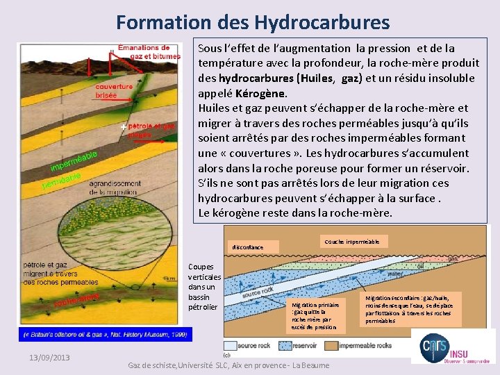 Formation des Hydrocarbures + Sous l’effet de l’augmentation la pression et de la température