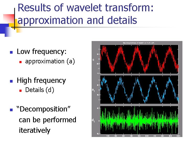 Results of wavelet transform: approximation and details n Low frequency: n n High frequency Results of wavelet transform: approximation and details n Low frequency: n n High frequency