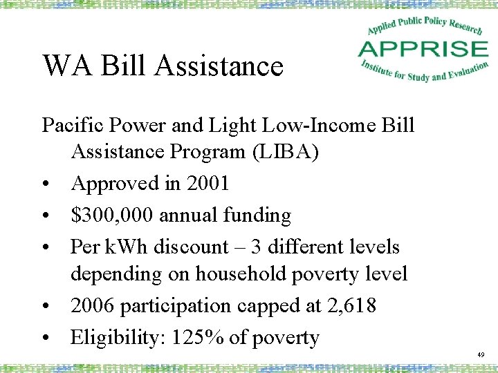 WA Bill Assistance Pacific Power and Light Low-Income Bill Assistance Program (LIBA) • Approved