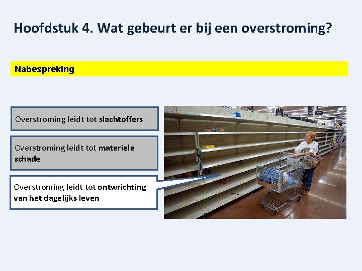 Hoofdstuk 4. Wat gebeurt er bij een overstroming? Nabespreking Overstroming leidt tot slachtoffers Overstroming