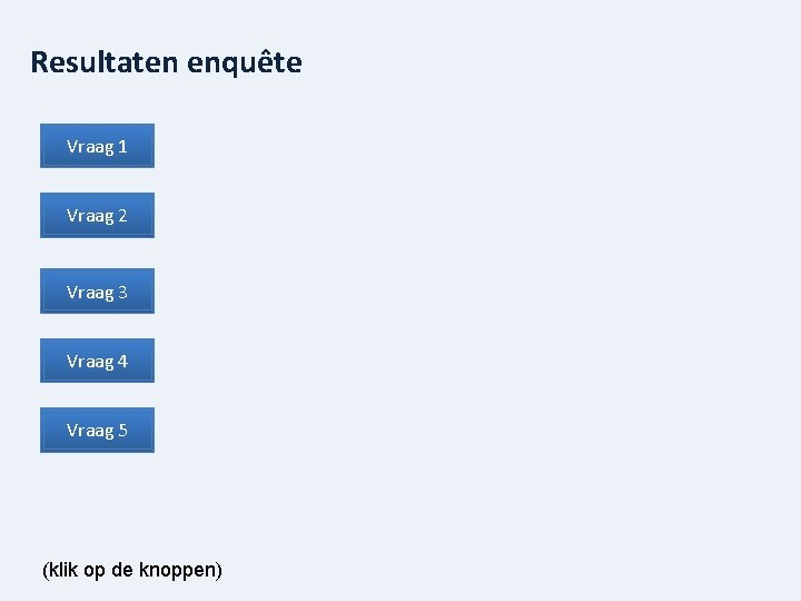 Resultaten enquête Vraag 1 Vraag 2 Vraag 3 Vraag 4 Vraag 5 (klik op