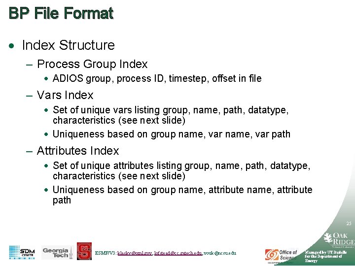 BP File Format · Index Structure – Process Group Index · ADIOS group, process