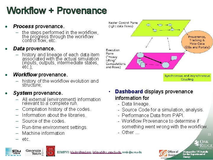 Workflow + Provenance · Process provenance. – the steps performed in the workflow, the