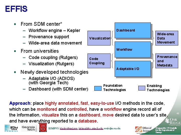 EFFIS · From SDM center* – Workflow engine – Kepler – Provenance support –