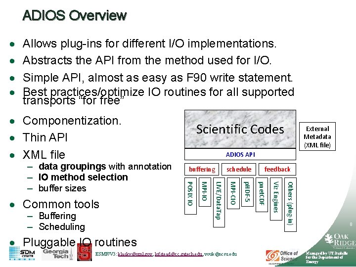 ADIOS Overview · · Allows plug-ins for different I/O implementations. Abstracts the API from