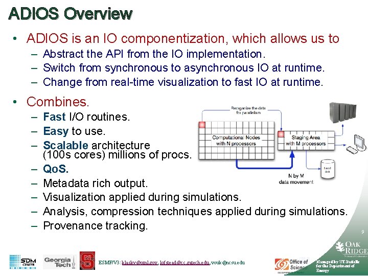 ADIOS Overview • ADIOS is an IO componentization, which allows us to – Abstract