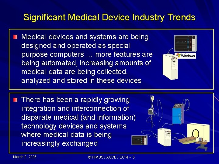 Significant Medical Device Industry Trends Medical devices and systems are being designed and operated