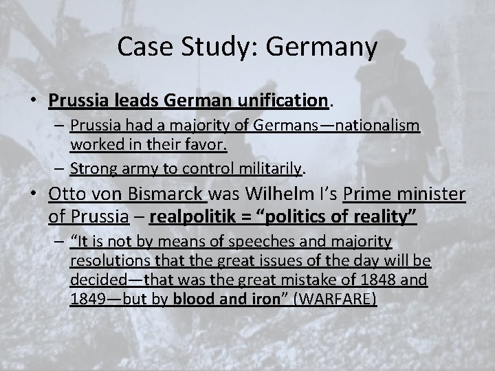 Case Study: Germany • Prussia leads German unification. – Prussia had a majority of Case Study: Germany • Prussia leads German unification. – Prussia had a majority of