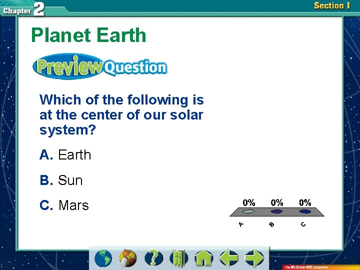 Planet Earth Which of the following is at the center of our solar system?