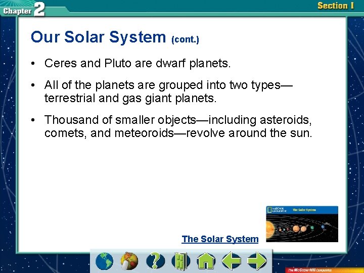 Our Solar System (cont. ) • Ceres and Pluto are dwarf planets. • All