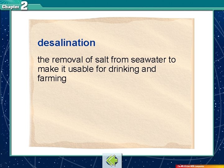 desalination the removal of salt from seawater to make it usable for drinking and