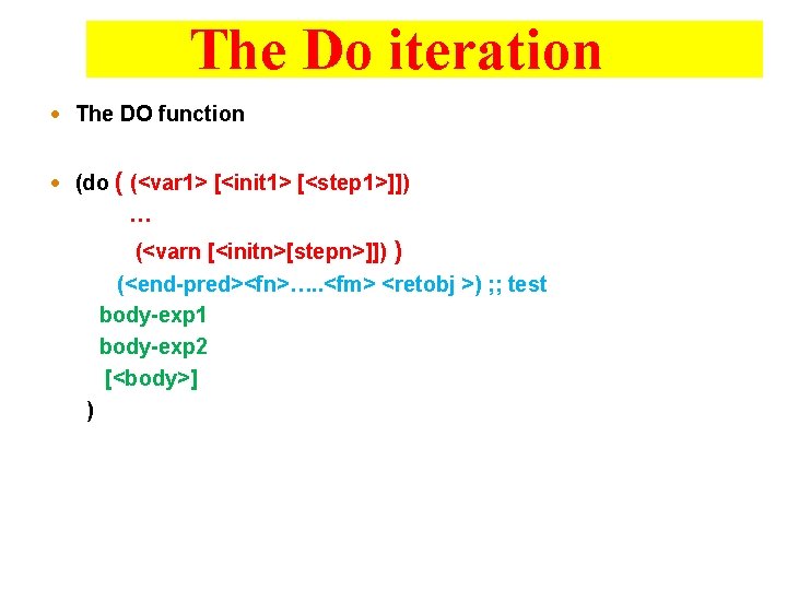 The Do iteration · The DO function · (do ( (<var 1> [<init 1>