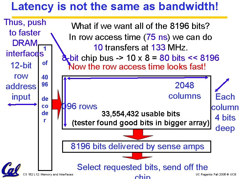 Latency is not the same as bandwidth! Thus, push to faster DRAM 1 interfaces