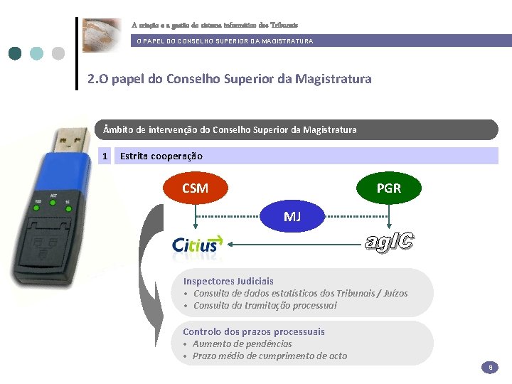 A criação e a gestão do sistema informático dos Tribunais O PAPEL DO CONSELHO