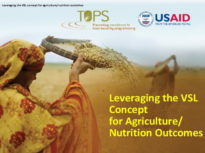 Leveraging the VSL concept for agriculture/nutrition outcomes Leveraging the VSL Concept for Agriculture/ Nutrition