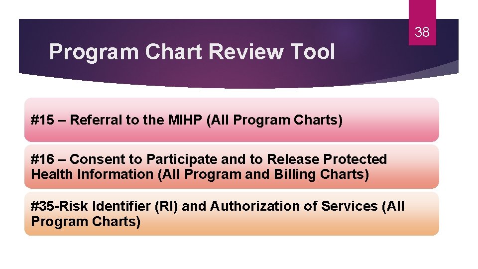 Program Chart Review Tool #15 – Referral to the MIHP (All Program Charts) #16