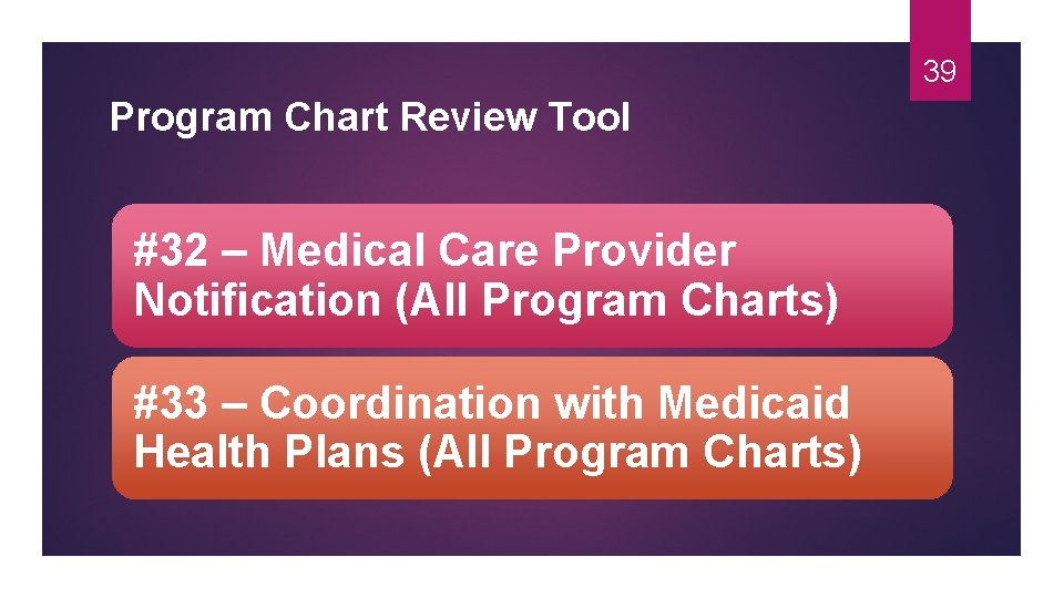 39 Program Chart Review Tool #32 – Medical Care Provider Notification (All Program Charts)