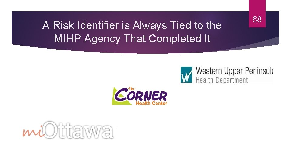 A Risk Identifier is Always Tied to the MIHP Agency That Completed It 68