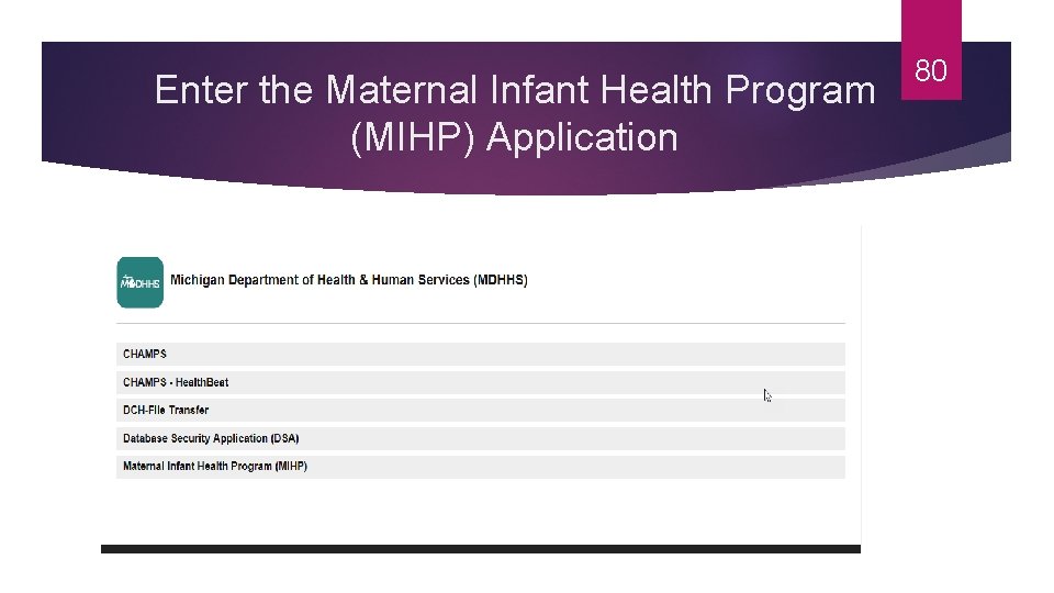 Enter the Maternal Infant Health Program (MIHP) Application 80 