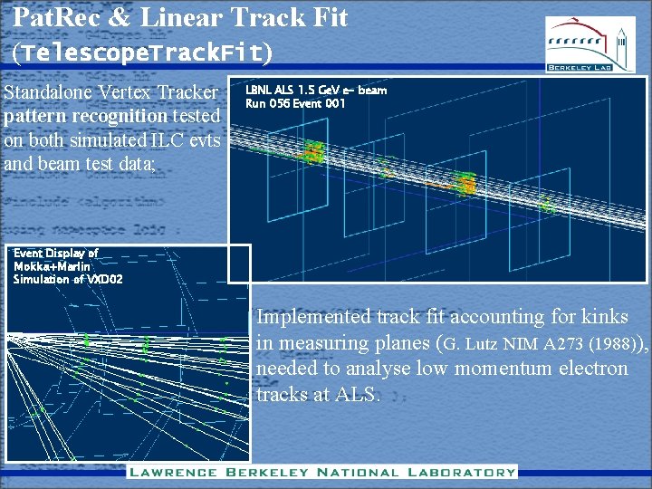 Pat. Rec & Linear Track Fit (Telescope. Track. Fit) Standalone Vertex Tracker pattern recognition Pat. Rec & Linear Track Fit (Telescope. Track. Fit) Standalone Vertex Tracker pattern recognition