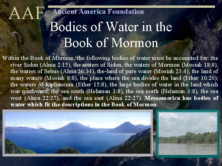 AAF Ancient America Foundation Bodies of Water in the Book of Mormon Within the