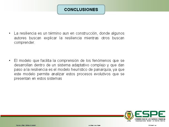 CONCLUSIONES • La resiliencia es un término aun en construcción, donde algunos autores buscan