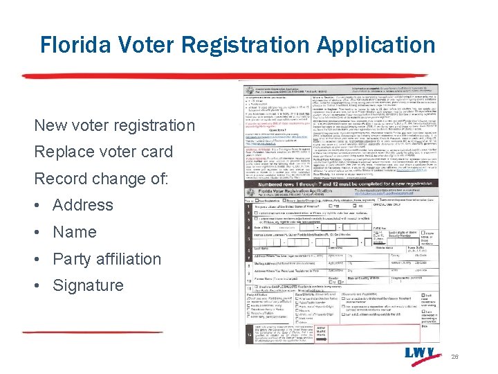 Florida Voter Registration Application New voter registration Replace voter card Record change of: •