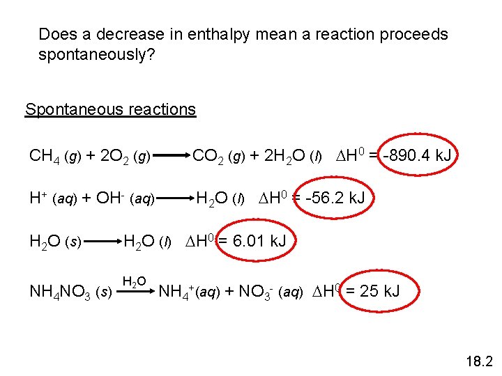 Does a decrease in enthalpy mean a reaction proceeds spontaneously? Spontaneous reactions CH 4