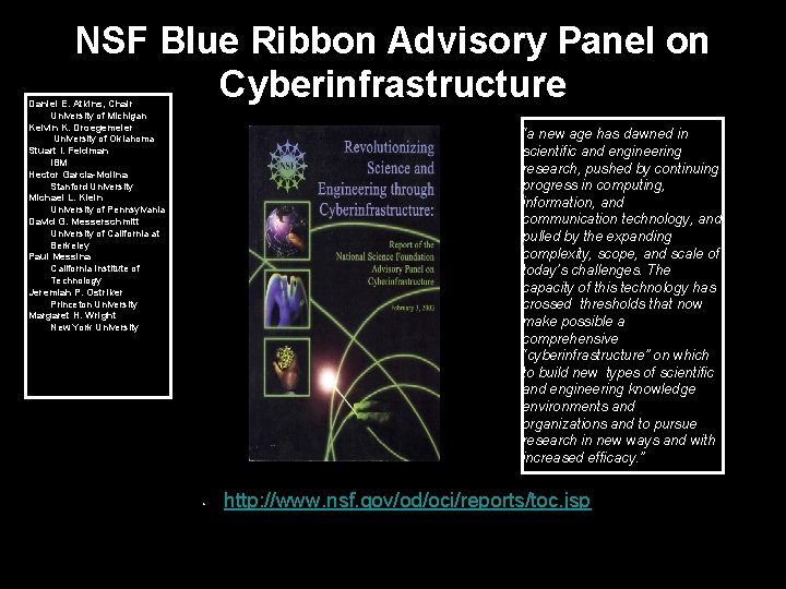 NSF Blue Ribbon Advisory Panel on Cyberinfrastructure Daniel E. Atkins, Chair University of Michigan