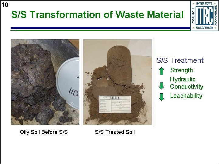 10 S/S Transformation of Waste Material S/S Treatment Strength Hydraulic Conductivity Leachability Oily Soil